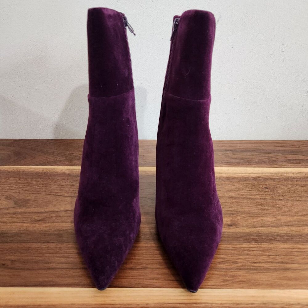 The Drop Gina Wedge Ankle Booties Purple Velvet Pointed Toe Zip Womens 9.5 - Picture 4 of 8
